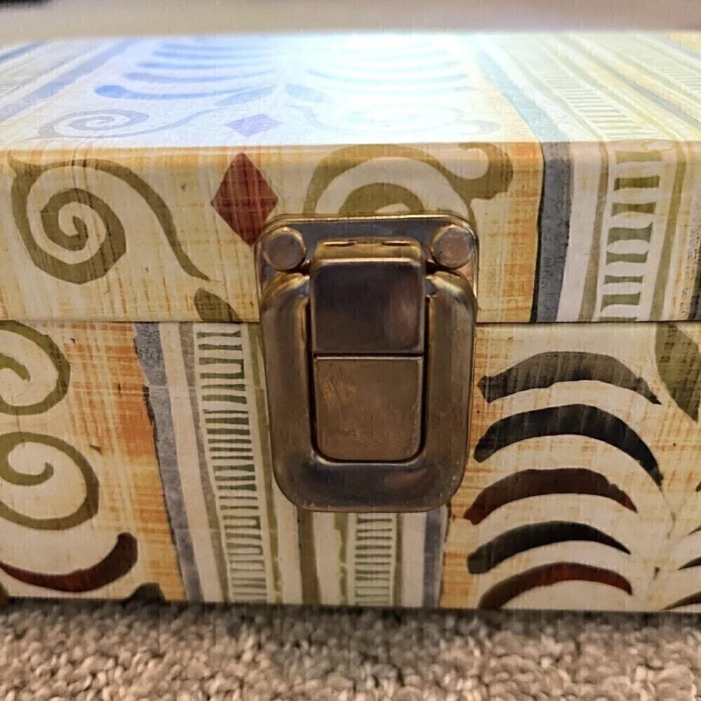 Rustic Chic Jewelry Box Mirrored Gold Clasp Storage Photos Trinkets Brown Ethnic